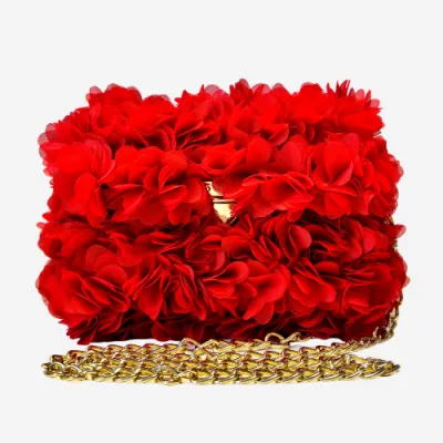El Ürünü Lazer Çiçek Motifli Askılı Çanta  - Kırmızı