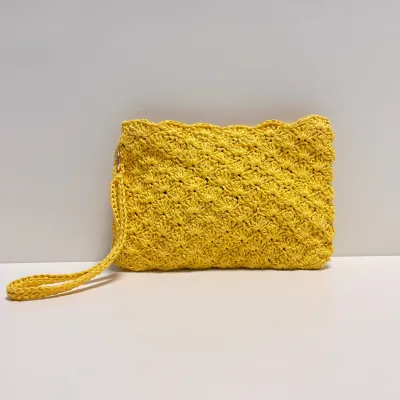 El Yapımı Kağıt İpten Kadın Clutch  Çanta/ Sarı