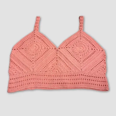 El Örgüsü Crop Büstiyer Bikini Üstü Motif - Pembe