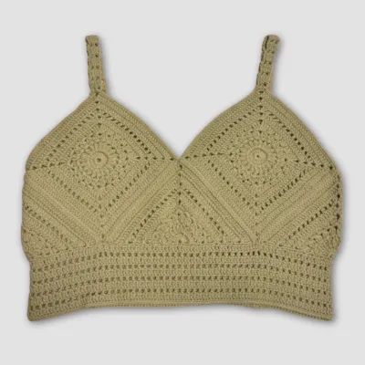 El Örgüsü Crop Büstiyer Bikini Üstü Motif - Yeşil