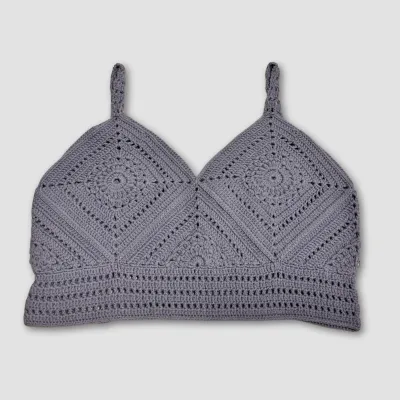 El Örgüsü Crop Büstiyer Bikini Üstü Motif - Mavi