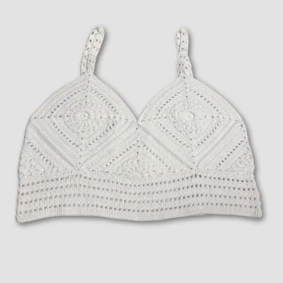 El Örgüsü Crop Büstiyer Bikini Üstü Motif - Beyaz