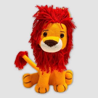 El Yapımı Amigurumi Aslan  28cm- Sarı / Kırmızı