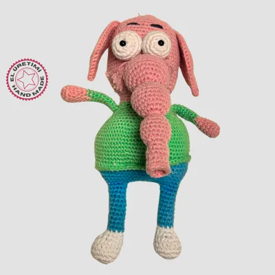 Amigurumi Örgü Oyuncak Bebek Fil Necati Karakteri 24cm