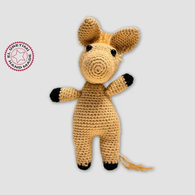  Amigurumi Örgü Oyuncak Eşek 19cm - Krem