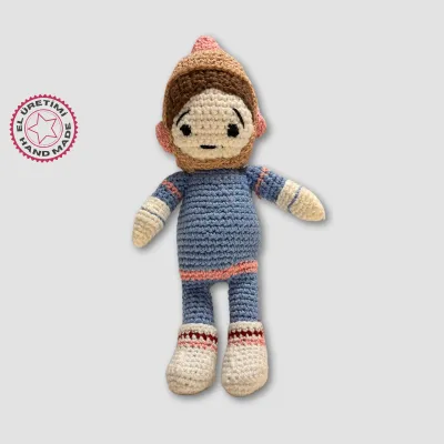 El Yapımı Amigurumi  Bebek  Sabit Şapkalı 22cm - Mavi