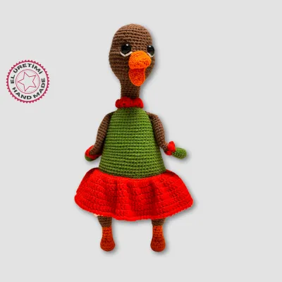 El Yapımı Amigurumi Etekli Ördek  31cm- Yeşil