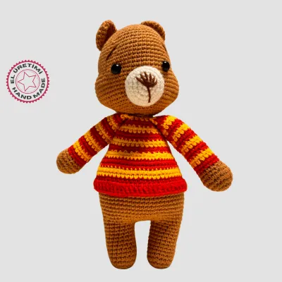 El Yapımı Amigurumi Çizgili Ayı 25cm- Kahverengi