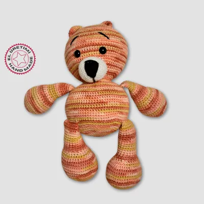 El Yapımı Amigurumi Renkli Ayı 34cm- Somon