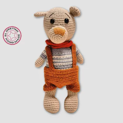 El Yapımı Amigurumi  Atkılı  Ayı 29cm - Bej