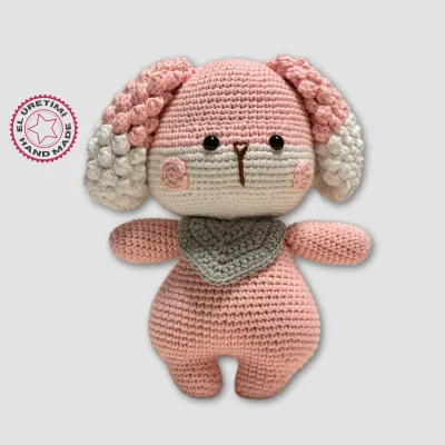 El Yapımı Amigurumi  Sevimli Köpek 25cm - Kırmızı / Pembe / Sarı