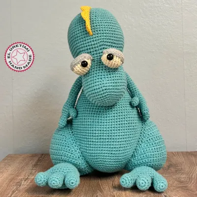 El Yapımı Amigurumi Dinazor 55cm - Turkuaz