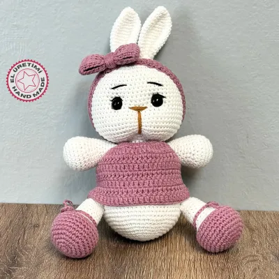 El Yapımı Amigurumi Sevimli Tavşan 26cm - Gül Kurusu