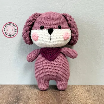 El Yapımı Amigurumi Sevimli Köpek 22cm - Gül Kurusu