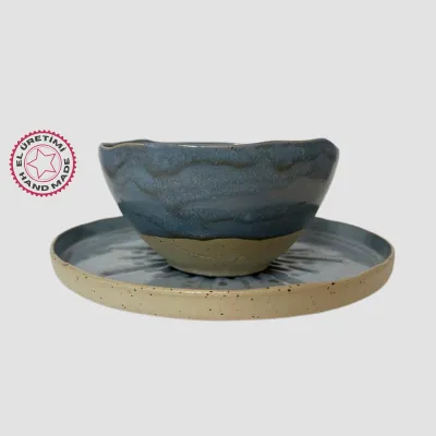 El Yapımı Stonware Tabak ve Kase İkili Set