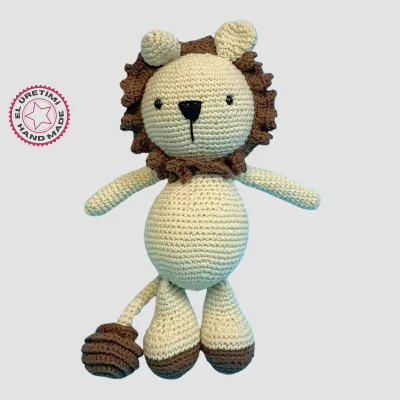 El Yapımı Amigurumi Sevimli Aslan 23 cm - Bej